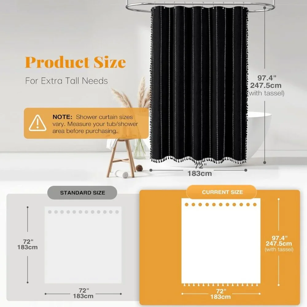 NEW - BTTN Extra Long Boho Rustic Striped Fabric Shower Curtain 72